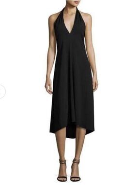 NWT Theory Araci Rosina Crepe V-neck Halter Midi Dress - Black